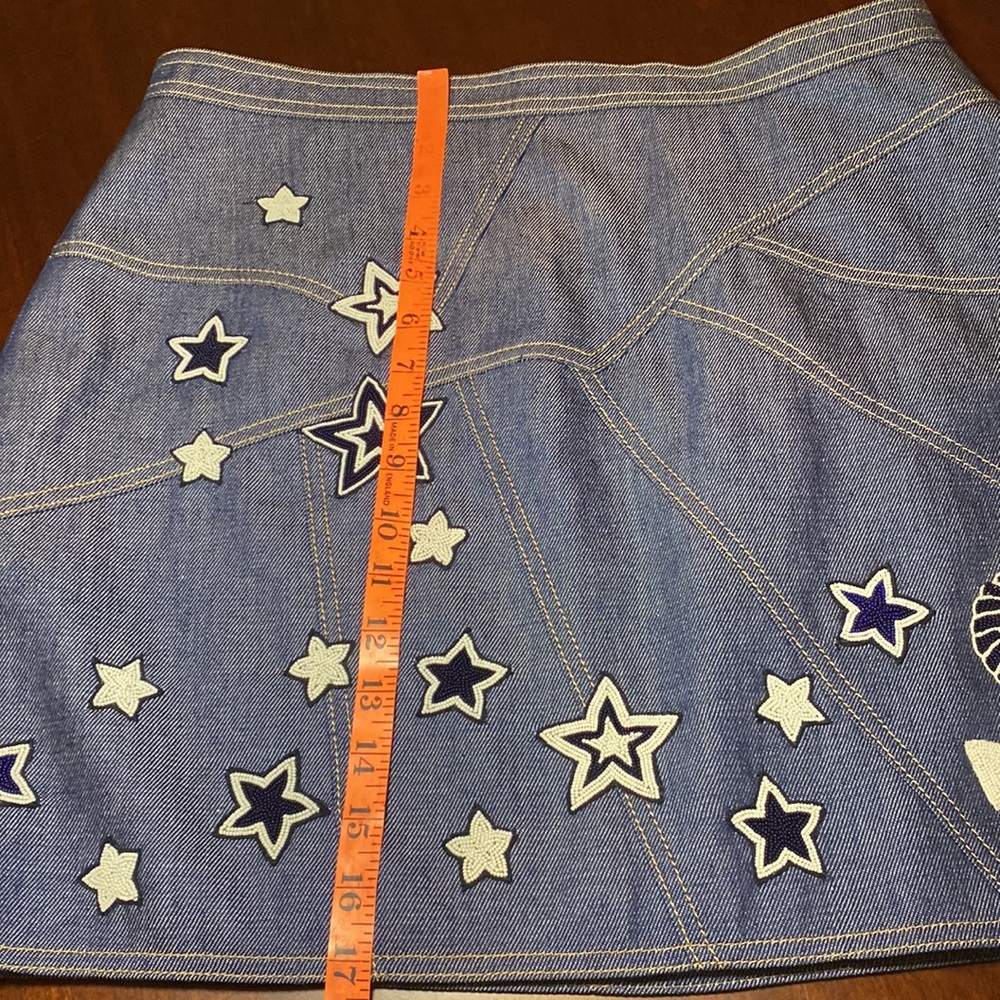 Luxury Designer Andrew GN | Resort Mini Skirt w/ Glass Bead Stars Denim 4th July - Picture 14 of 16